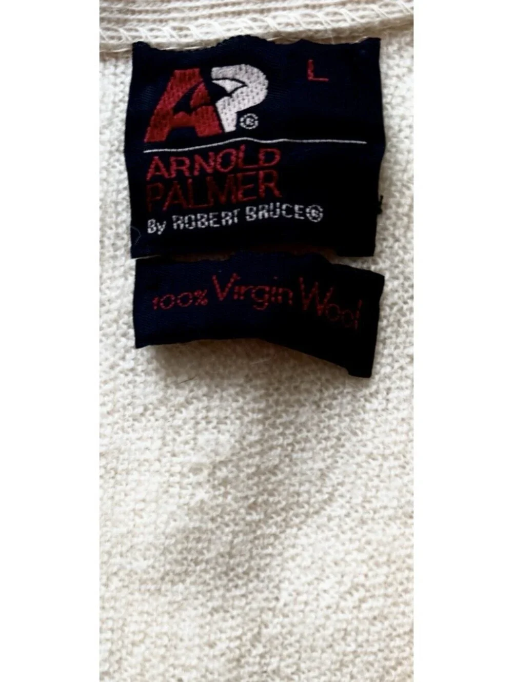 Vintage Arnold Palmer 100% Virgin Wool Cardigan Sweater Beige Size L USA